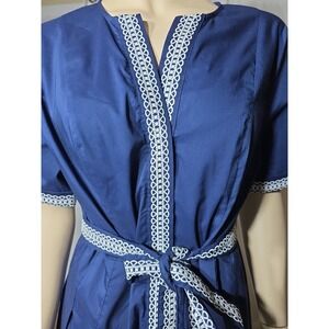 Cartolina Womens Mini Dress W/Shorts Size S Pleated Button Up Belted Navy Blue